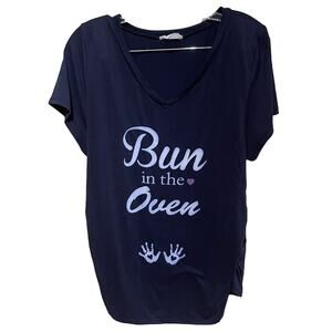 French Pastry Maternity Bun in the Oven Navy Blue Short Sleeve T Shirt Size XL